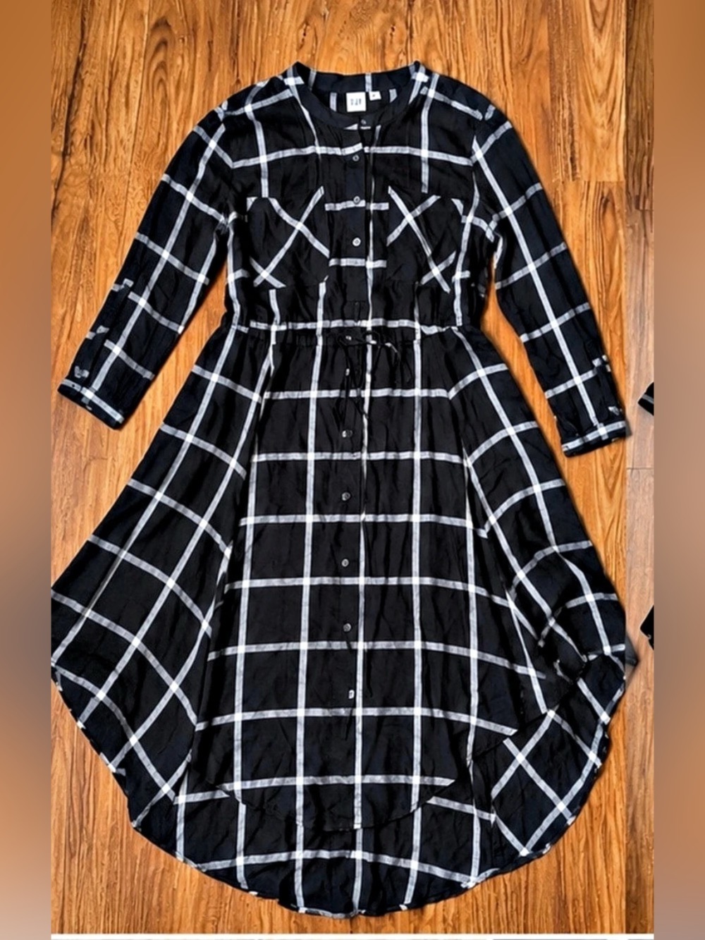 Gap Plaid Maxi Dress in Black & White Size Large Like New